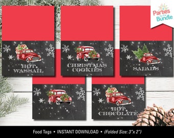 Weihnachts-Printables, Weihnachts-Food-Tags, Red Truck, Weihnachts-TRUCK, Platzkarten, rote LKW-Dekor, Buffetkarten, Digital, SOFORT DOWNLOAD