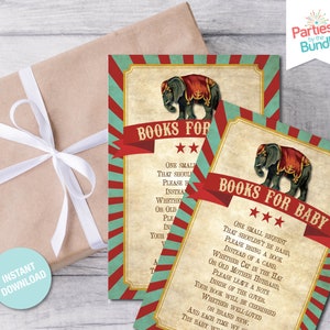 Boeken voor babykaart, circusbabyshower, boeken voor baby invoegen, kaart voor boekverzoek, afdrukbaar inlegvel, neem een boek mee, INSTANT DOWNLOAD C3