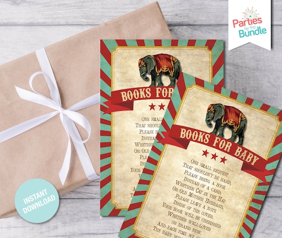 Libros Para Baby Card, Circus Baby Shower, Libros Para Baby Insert.