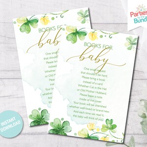 Boeken voor babykaart, Shamrock babyshower, boeken voor baby-insert, boekaanvraagkaart, afdrukbare insert, neem een boek mee, INSTANT DOWNLOAD