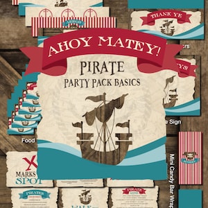 Fiesta pirata imprimible, imprimibles de cumpleaños pirata, decoraciones de cumpleaños pirata, kit de fiesta pirata, cumpleaños de niño pirata P3