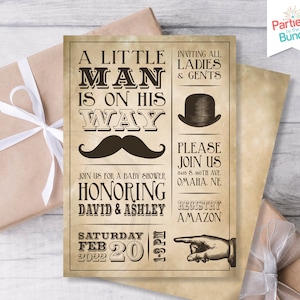 Little Man Baby Shower Invitation, Little Gentleman Invitation, Boy Baby Shower, Mustache Baby Invitation, Baby Sprinkle M1