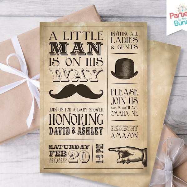 Little Man Baby Shower Invitation, Little Gentleman Invitation, Boy Baby Shower, Mustache Baby Invitation, Baby Sprinkle, Little Man Theme