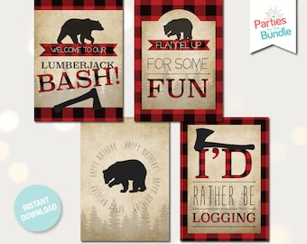 Lumberjack Birthday Party Decorations, Poster Set, Wall Art, Buffalo Plaid, Red Plaid, Lumberjack First, Boy 1st Birthday, INSTANT DOWNLOAD