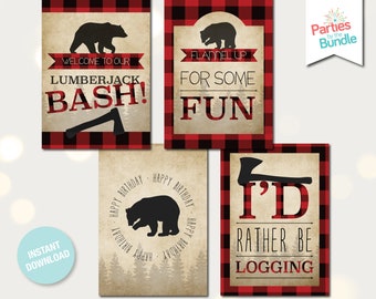 Lumberjack Birthday Party Decorations, Poster Set, Wall Art, Buffalo Plaid, Red Plaid, Lumberjack First, INSTANT DOWNLOAD L4