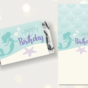 Puede incluir: Un dise&ntilde;o imprimible para una fiesta de cumplea&ntilde;os con tem&aacute;tica de sirena. El dise&ntilde;o presenta una silueta de sirena, una estrella de mar y el texto "Feliz cumplea&ntilde;os".