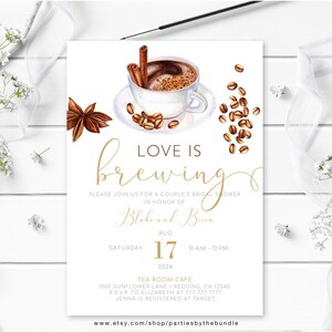 EDITABLE Coffee Bridal Shower Invitation | Love is Brewing Theme | Perfect Blend Invite | Coffee Shop Party | Corjl Template C5