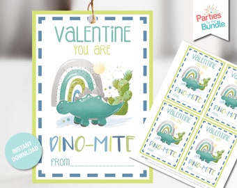 Etiqueta de regalo de dinosaurio para San Valentín / Etiqueta de regalo de dinosaurio arcoíris / San Valentín imprimible / DESCARGA INSTANTÁNEA