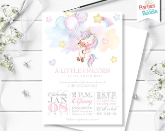 Unicorn Baby Shower Invitation, Rainbow Unicorn Shower Invite, Magical Unicorn Baby Shower, Girl Baby Shower, Baby Sprinkle