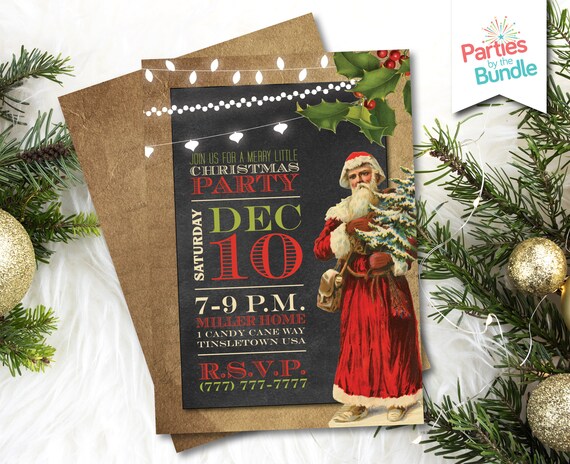 Old World Santa Christmas Party Invitation | Victorian Vintage Theme | DIGITAL FILE #007