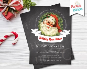 Retro Santa Claus Christmas Invitation | Holiday Open House Invite | DIGITAL FILE