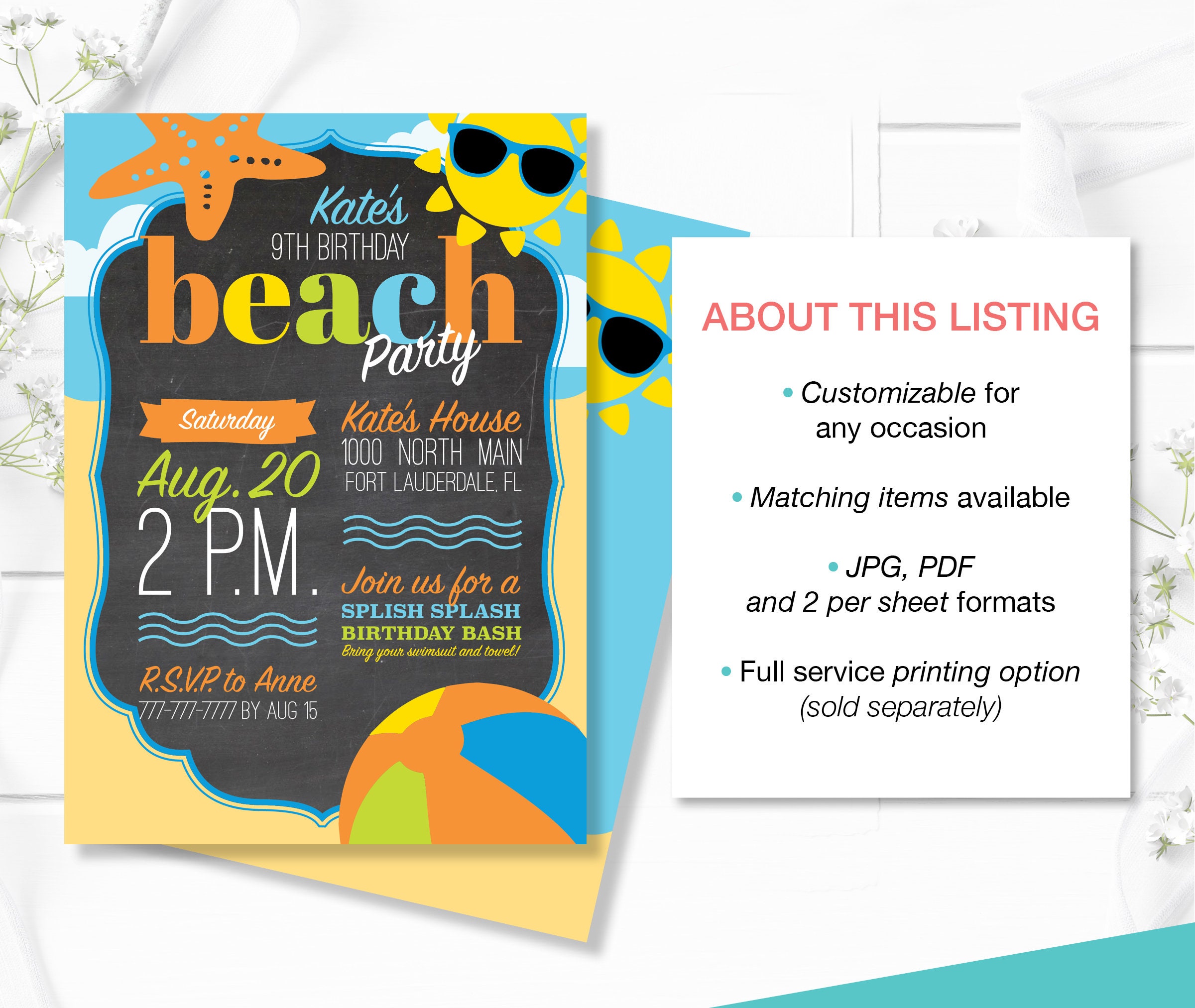 Invitation Danniversaire De Fete De Plage Invitation A Une Etsy France