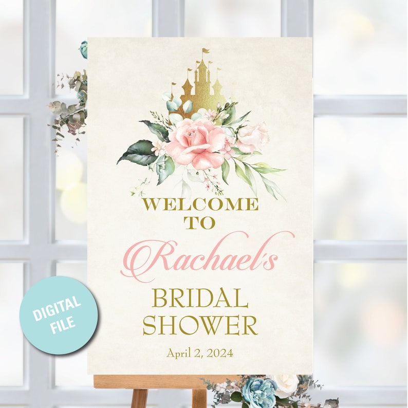 Welcome Rachae Princess Bridal Shower Welcome Sign: Gold Castle Decor (digital File ...