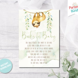 Boeken voor babykaart, luiaard babyshower, boeken voor baby-insert, boekaanvraagkaart, afdrukbare insert, neem een boek mee, INSTANT DOWNLOAD