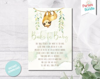 Może przedstawiać: Aquarela przedstawiająca leniwca wiszącego na gałęzi z zielonymi liśćmi. Tekst "Books for Baby" jest napisany ozdobnym fontem. Tekst poniżej brzmi: "Mała prośba, która nie będzie zbyt trudna. Proszę przynieś książkę zamiast kartki. Niezależnie od tego, czy to Kot w Kapeluszu, czy Stara Matka Hubbard, proszę zostaw notatkę wewnątrz okładki. Twoja książka będzie ceniona, niezależnie od tego, czy jest dobrze ukochana, czy zupełnie nowa, a za każdym razem, gdy ją przeczytamy, dziecko będzie o tobie pamiętać."