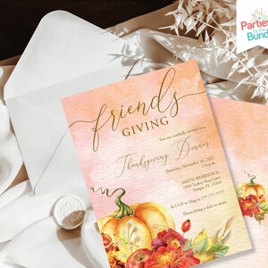 Friendsgiving Dinner Party Invite | Thanksgiving Holiday Party Invitation | Floral Pumpkin Theme