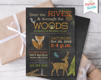 Woodland Birthday Invitation/Woodland Invite/Fox Invitation/Rustic Theme Invites/Forest Friends Invitation/Forest Animals/Fox Birthday #001