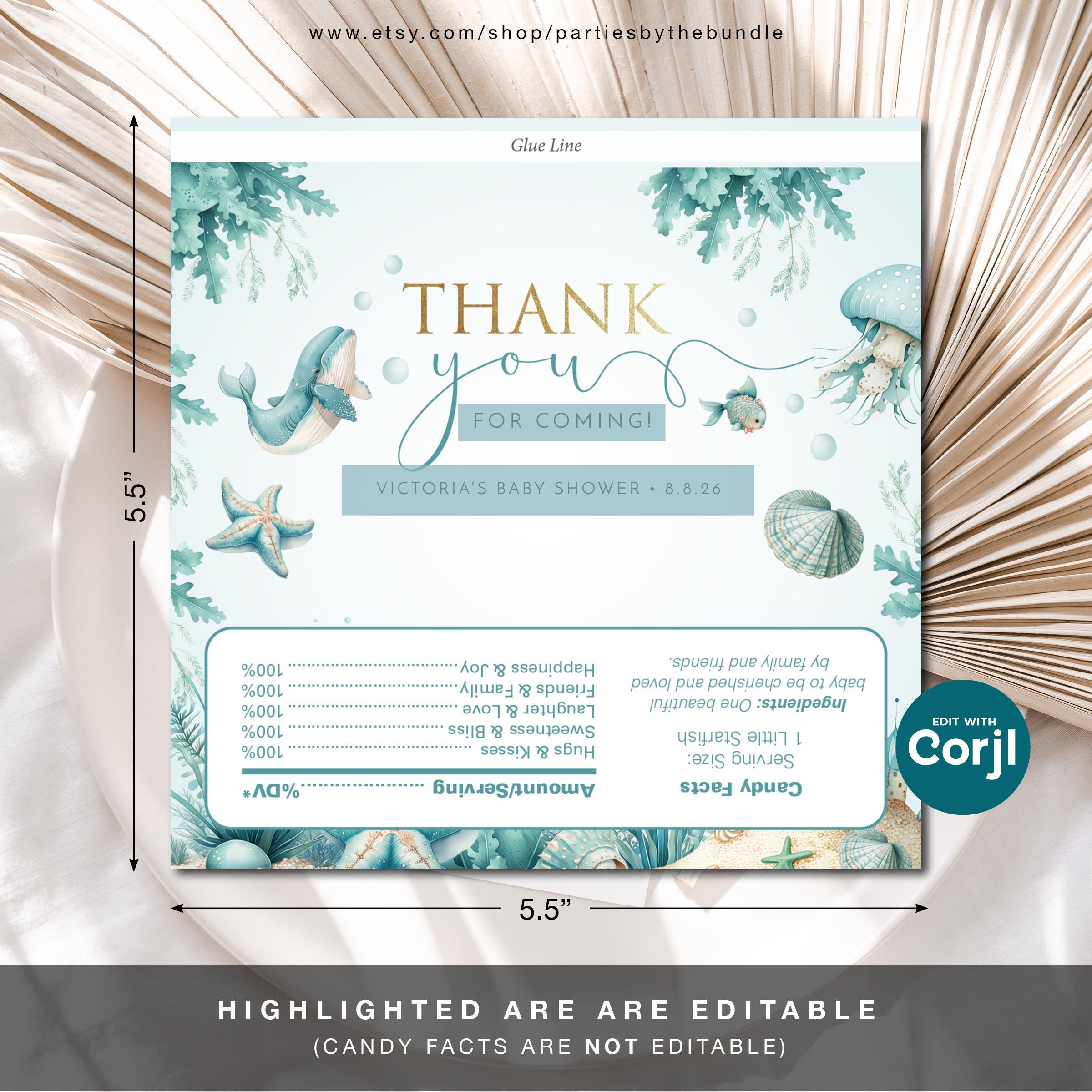 EDITABLE Under the Sea Baby Shower Candy Bar Wrapper | Ocean Theme ...