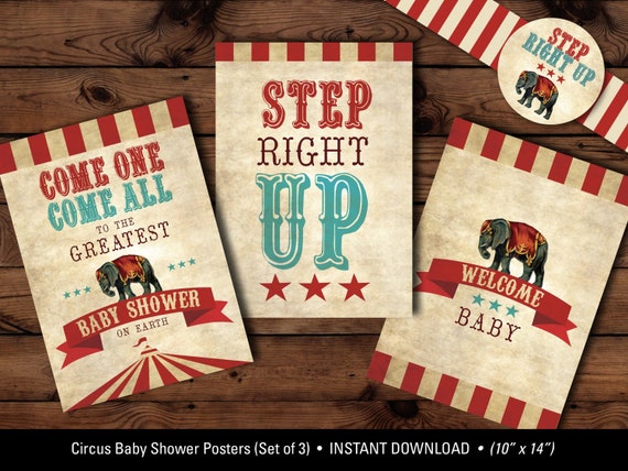 Vintage Circus Baby Shower Decorations Poster Set Wall Art Etsy