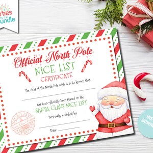 Official Santa Claus Nice List Certificate, Letter from Santa, North Pole Mail, Christmas Eve Box, INSTANT DOWNLOAD, #006