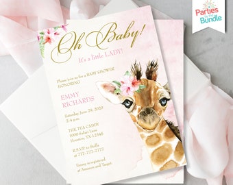 Invitación de jirafa para baby shower: Invitación de safari (archivo digital)