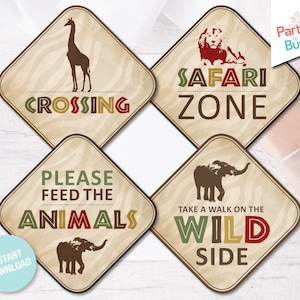 Jungle Safari Sign Set, Safari Party Decorations, Zoo Themed Birthday Decor, Party Animals Printable Birthday Signs, INSTANT DOWNLOAD F4