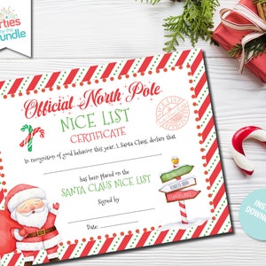 Official Santa Claus Nice List Certificate, Letter from Santa, North Pole Mail, Christmas Eve Box, INSTANT DOWNLOAD, #005