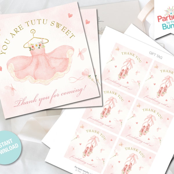 Pink Tutu Gift Tags, Ballerina Birthday Party Printable, Tutu Sweet Thank You Tags, Favor Tags, Ballet Decorations, INSTANT DOWNLOAD