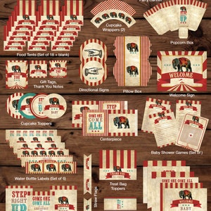 Circus Printable Shower, Circus Baby Shower Decor, Circus Decorations ...