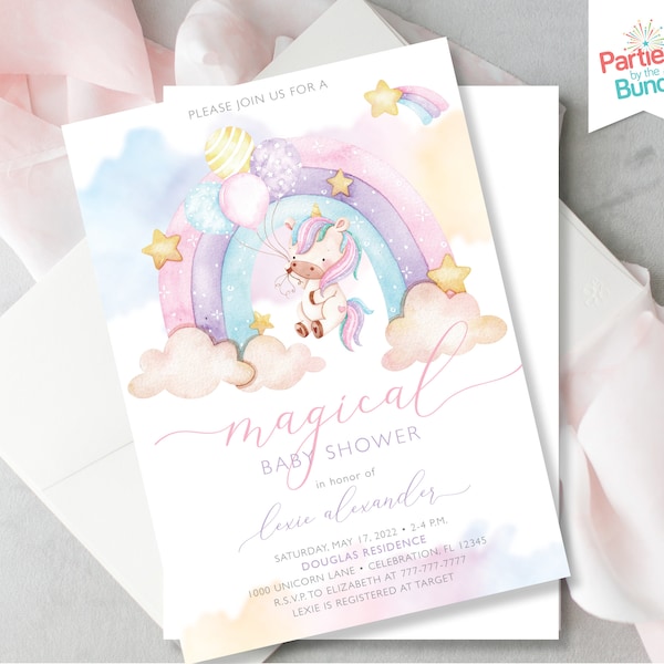 Unicorn Baby Shower Invitation, Rainbow Unicorn Shower Invite, Magical Unicorn Baby Shower, Girl Baby Shower, Baby Sprinkle, #003