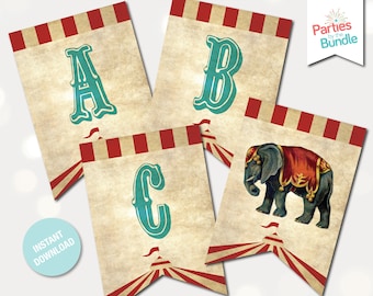 Circus Birthday Party Printables, Party Banner, Birthday Bunting, Party Garland, Carnival Decorations, Greatest Showman, INSTANT DOWNLOAD C2