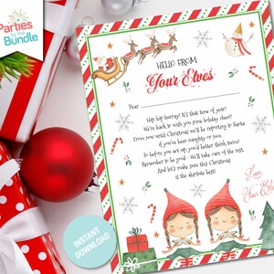 Carta de chegada do elfo 2 elfos, estou de volta, correio do Pólo Norte, carta de retorno do elfo, olá do seu elfo, 2 meninas, carta do elfo de Natal, DOWNLOAD INSTANTÂNEO