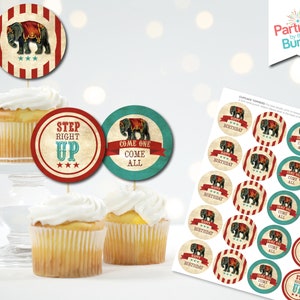 Circus verjaardag cupcake toppers wrappers set stap naar rechts grootste showman cupcake cirkels partij printables INSTANT DOWNLOAD C2