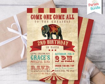 Vintage Circus Birthday Party Invitation, Carnival Birthday Party Invite, Greatest Showman Birthday, Boy or Girl, Carnival Theme Party C2