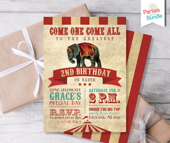 Vintage Circus Birthday Party Invitation, Carnival Birthday Party Invite, Greatest Showman Birthday, Boy or Girl, Carnival Theme Party C2