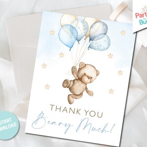Teddybeer bedankje, heel erg bedankt, bedankkaart, platte notitiekaart, afdrukbare kaart, babypapier, INSTANT DOWNLOAD T6