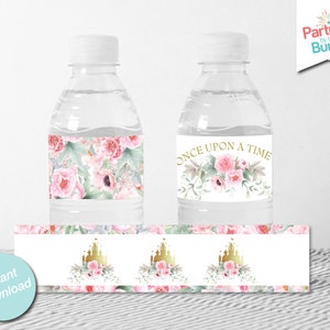 Pink Princess Baby Shower Water Bottle Labels Once Upon a Time Pink Princess Water Bottle Wrappers Printable Favors INSTANT DOWNLOAD PF1