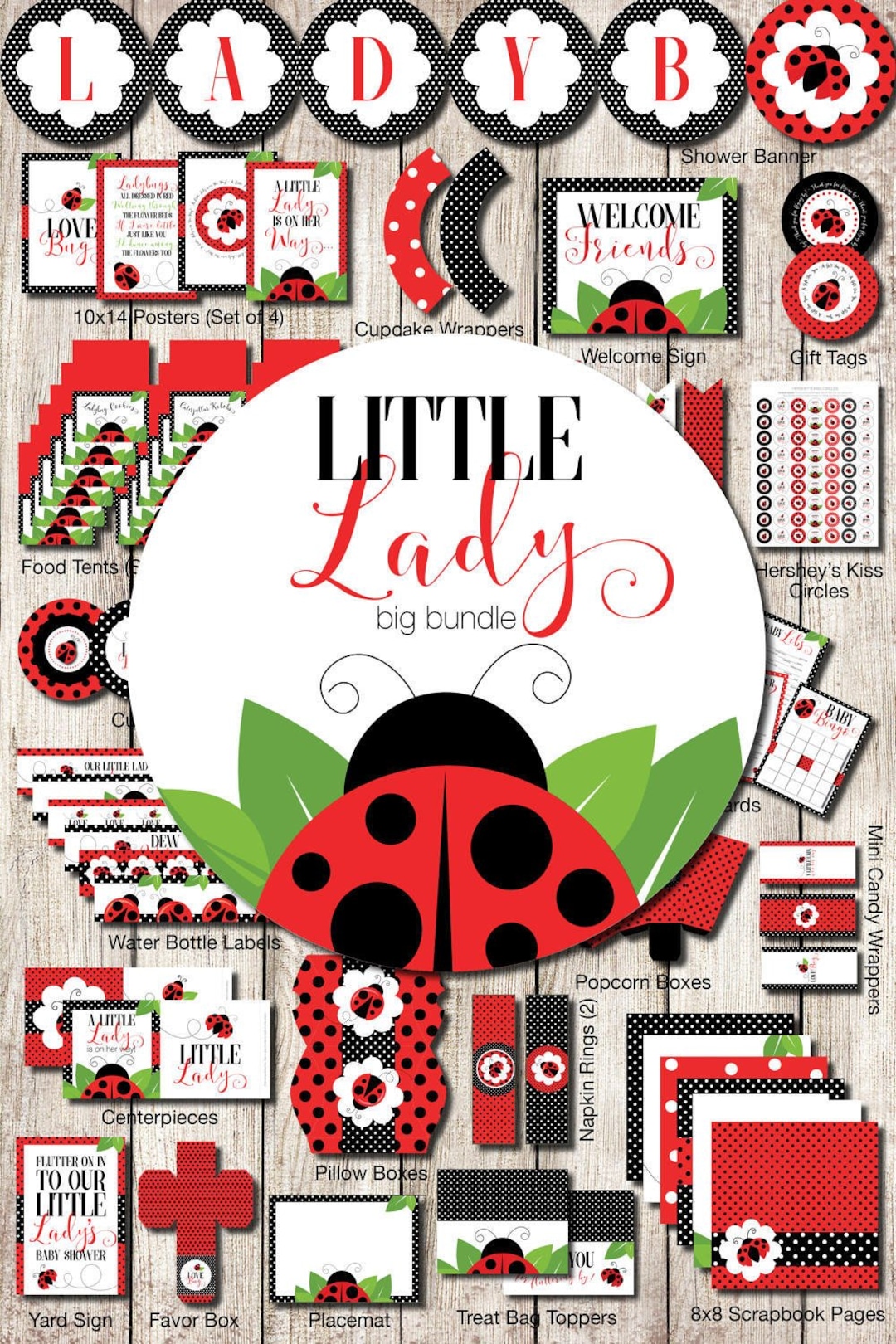 Ladybug Party Pack Kit, Ladybug Printable Party, Shower Printables ...