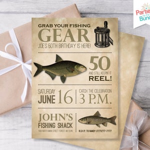 Fishing Invitation, Fishing Party Invitation, Fishing Birthday Invitations, Rustic Birthday Invites, 50th Male Birthday, 40th Male Birthday image 1