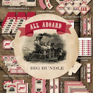 Train Printable Party, Train Birthday Party Printables, Train Birthday Decorations, Vintage Train Printable, Train Party Package T3