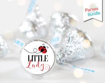 Ladybug Baby Shower Kiss Stickers, Little Lady Kiss Circles, Kiss Labels, Ladybug Favors, Little Ladybug Shower Favor, INSTANT DOWNLOAD