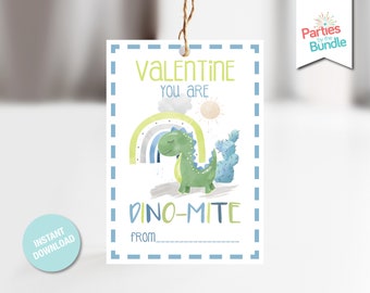 Etiqueta de regalo de dinosaurio para San Valentín / Etiqueta de regalo de dinosaurio arcoíris / San Valentín imprimible / DESCARGA INSTANTÁNEA