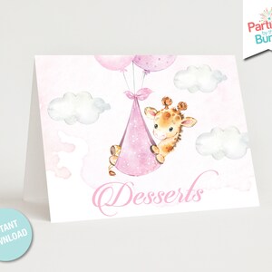 Pink Giraffe Baby Shower Food Tags Jungle Safari Baby Table Setting Food Sign Place Cards INSTANT DOWNLOAD G24