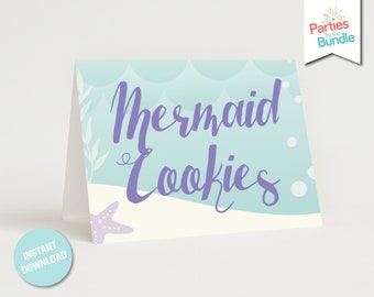 Mermaid Baby Shower Food Tags Under the Sea Girl Birthday Modern Place Cards INSTANT DOWNLOAD