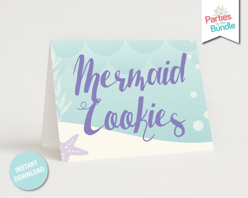 Mermaid Baby Shower Food Tags Under the Sea Girl Birthday Modern Place Cards INSTANT DOWNLOAD