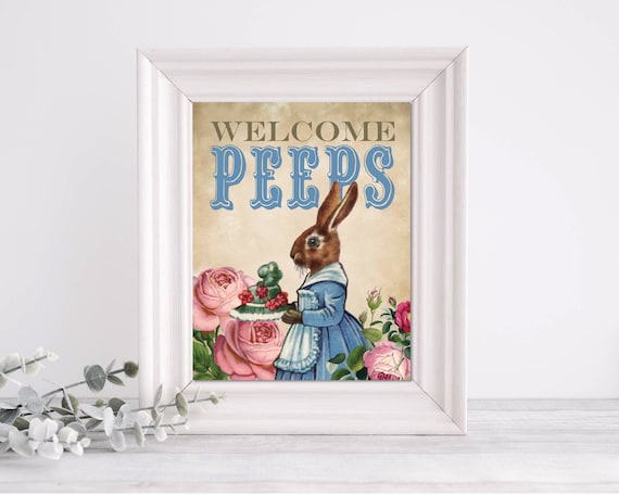 Vintage Easter Bunny Welcome Sign | Peeps Printable | INSTANT DOWNLOAD