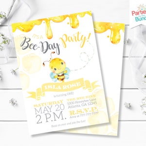 Bee Party, Bee Birthday Invite, Bee Party Invite, Black And Yellow, 1st Birthday, Bee Invitation, Bee Day, Bee Birthday Invitation B2