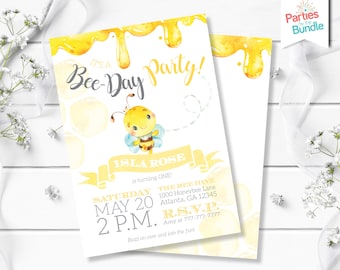 Bee Party, Bee Birthday Invite, Bee Party Invite, Black And Yellow, 1st Birthday, Bee Invitation, Bee Day, Bee Birthday Invitation B2
