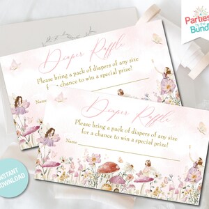 Fairy Windel Lotterielos | Gartenfee Babyparty | Druckbare Beilage | Magische Wildblumen Windelkarte SOFORT DOWNLOAD F20