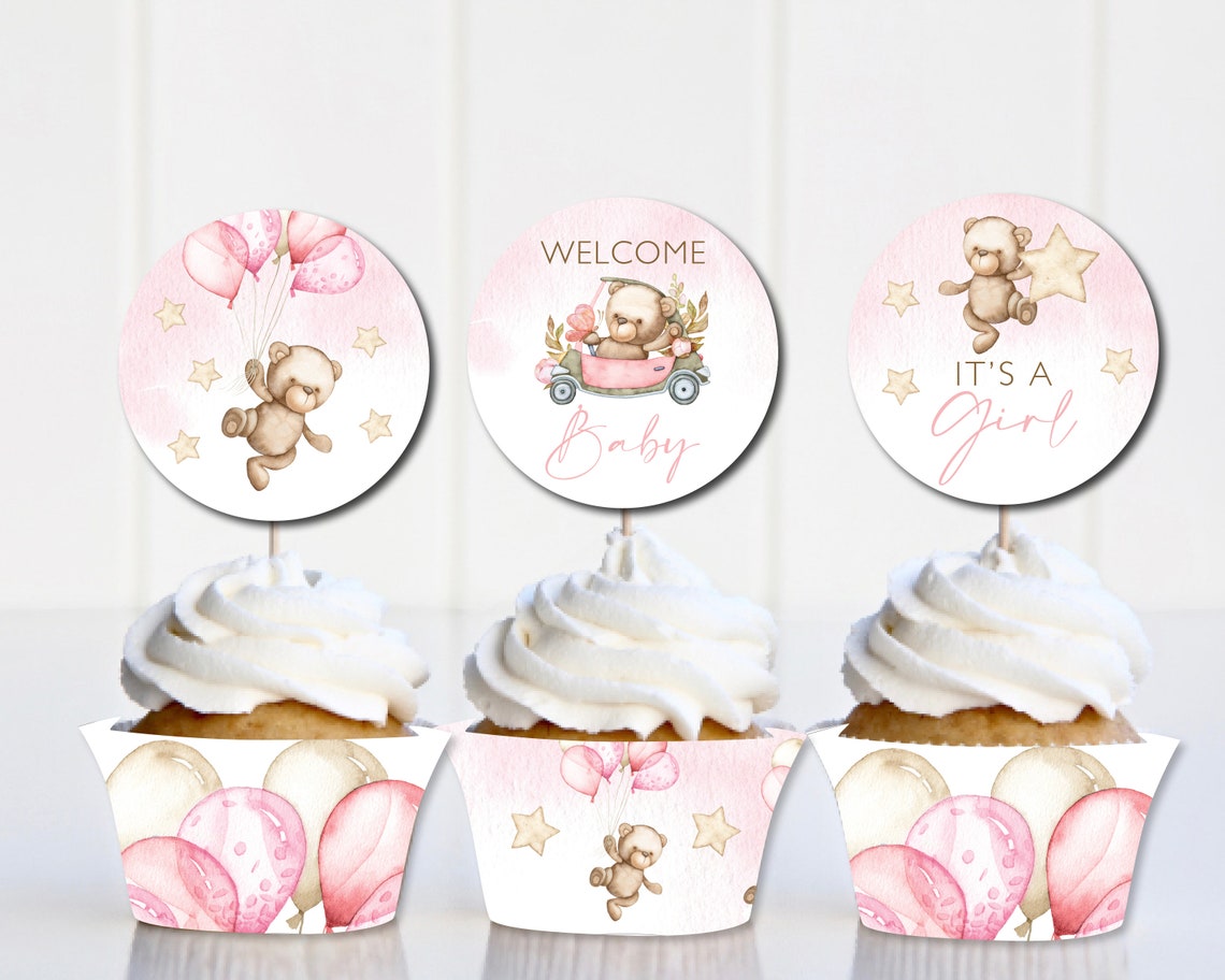 Teddy Bear Cupcake Toppers, Teddy Baby Shower Decorations, Teddy Baby ...